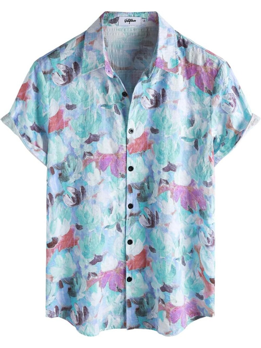 Men's Light Blue Hawaiian Short Sleeve Button Down Tropical Floral Beach Shirt